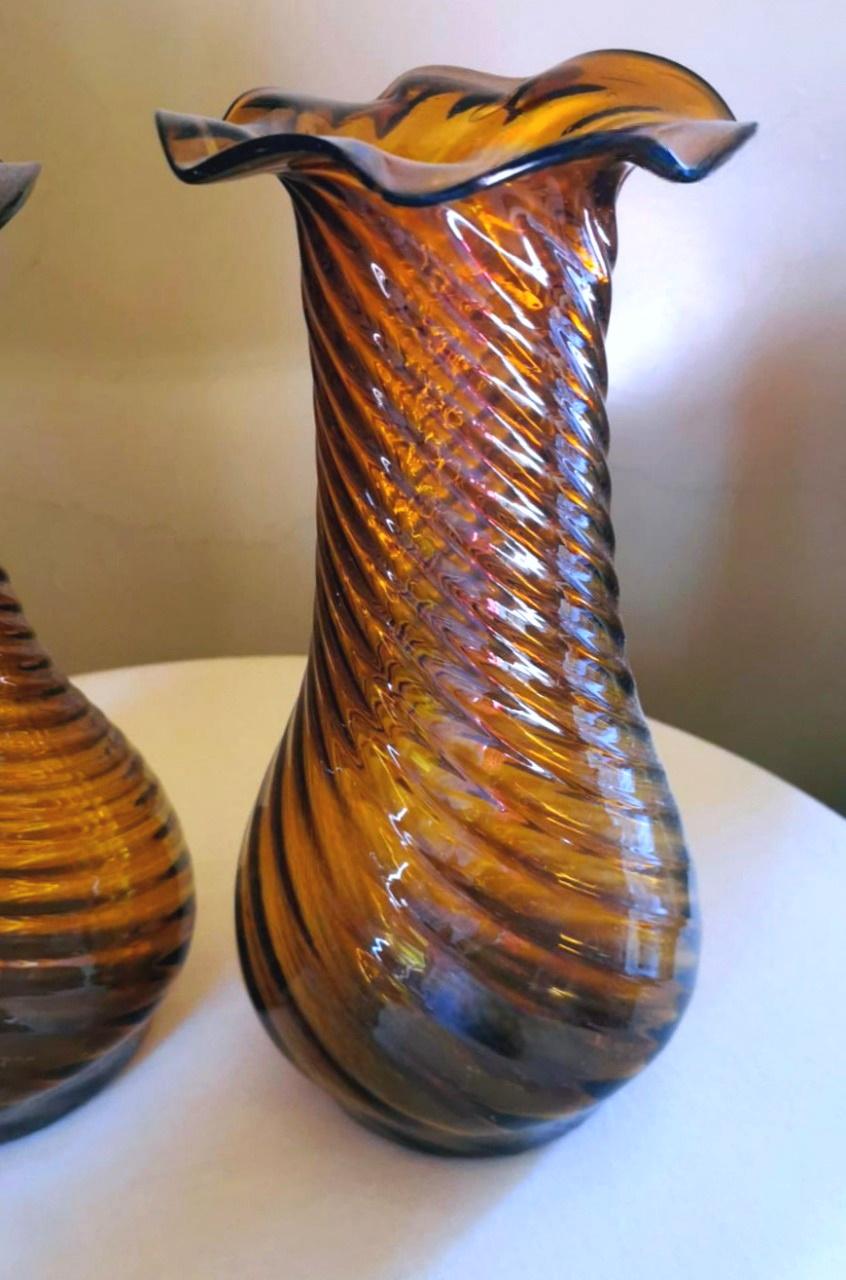 Vintage Italian Pair of Tuscan Blown Glass Vases 1