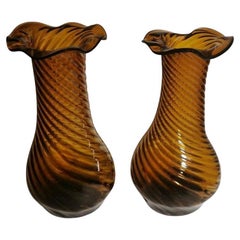 Vintage Italian Pair of Tuscan Blown Glass Vases