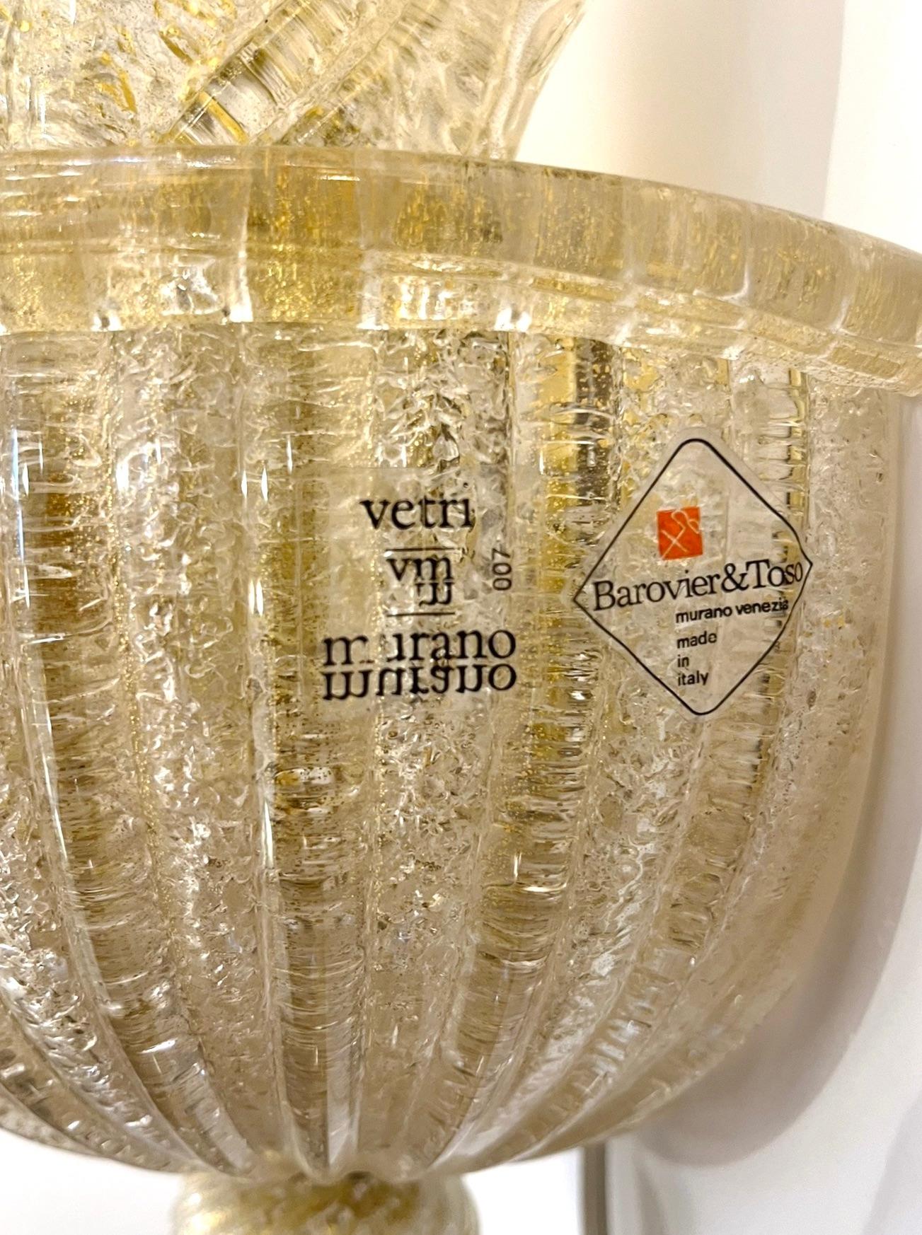Mid-Century Modern Vintage Italian Pair Signed Barovier-Toso Amber Crystal Murano Glass Wall Lights
