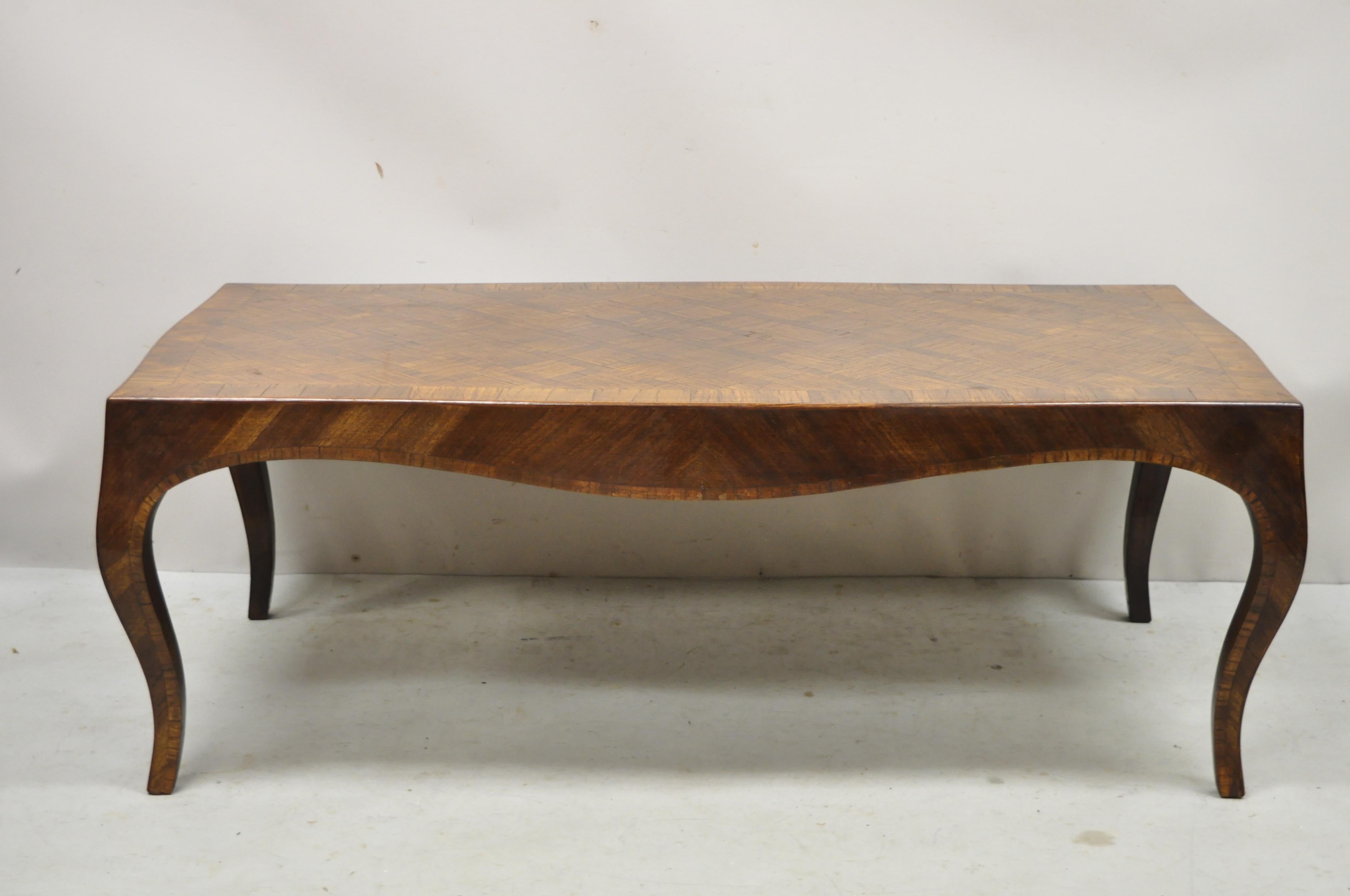 Vintage Italian Parquetry Inlay Olive Wood Mid Century Long Coffee Table 6