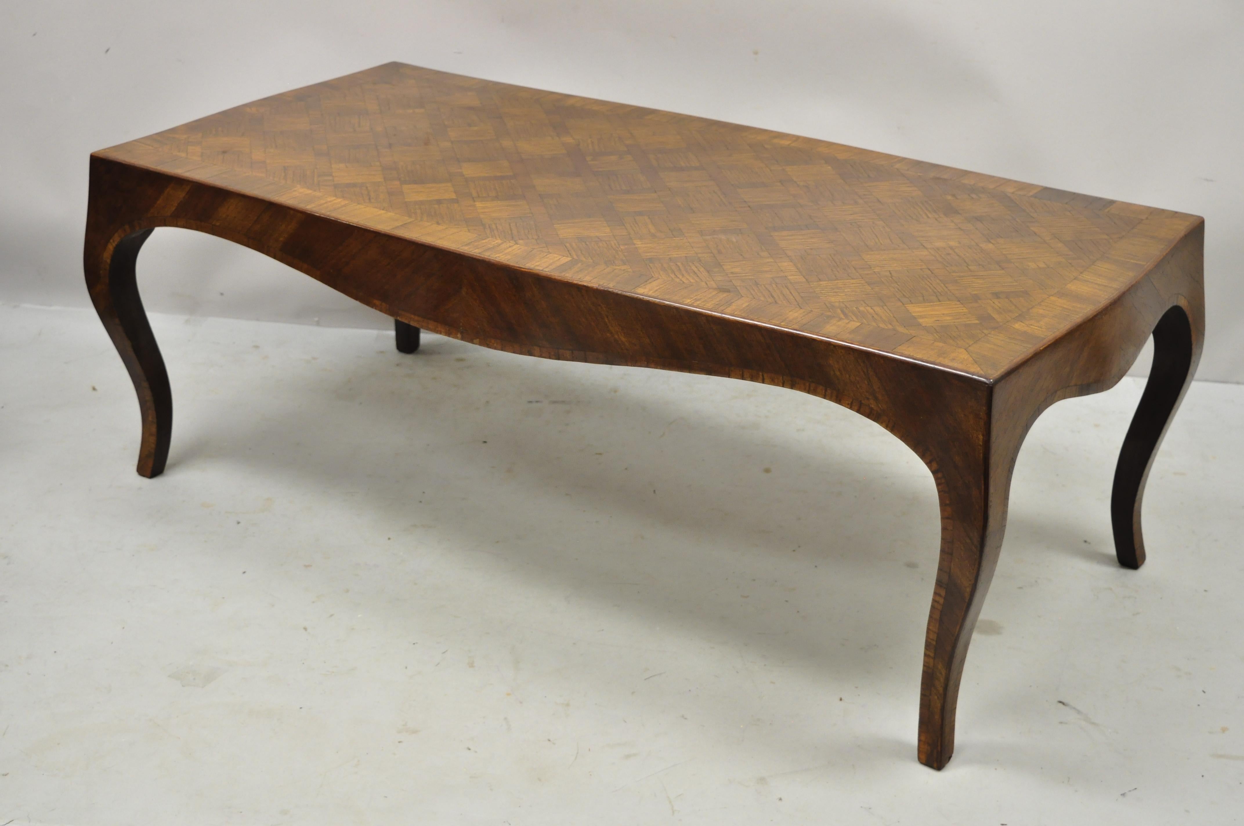 Vintage Italian Parquetry Inlay Olive Wood Mid Century Long Coffee Table 4