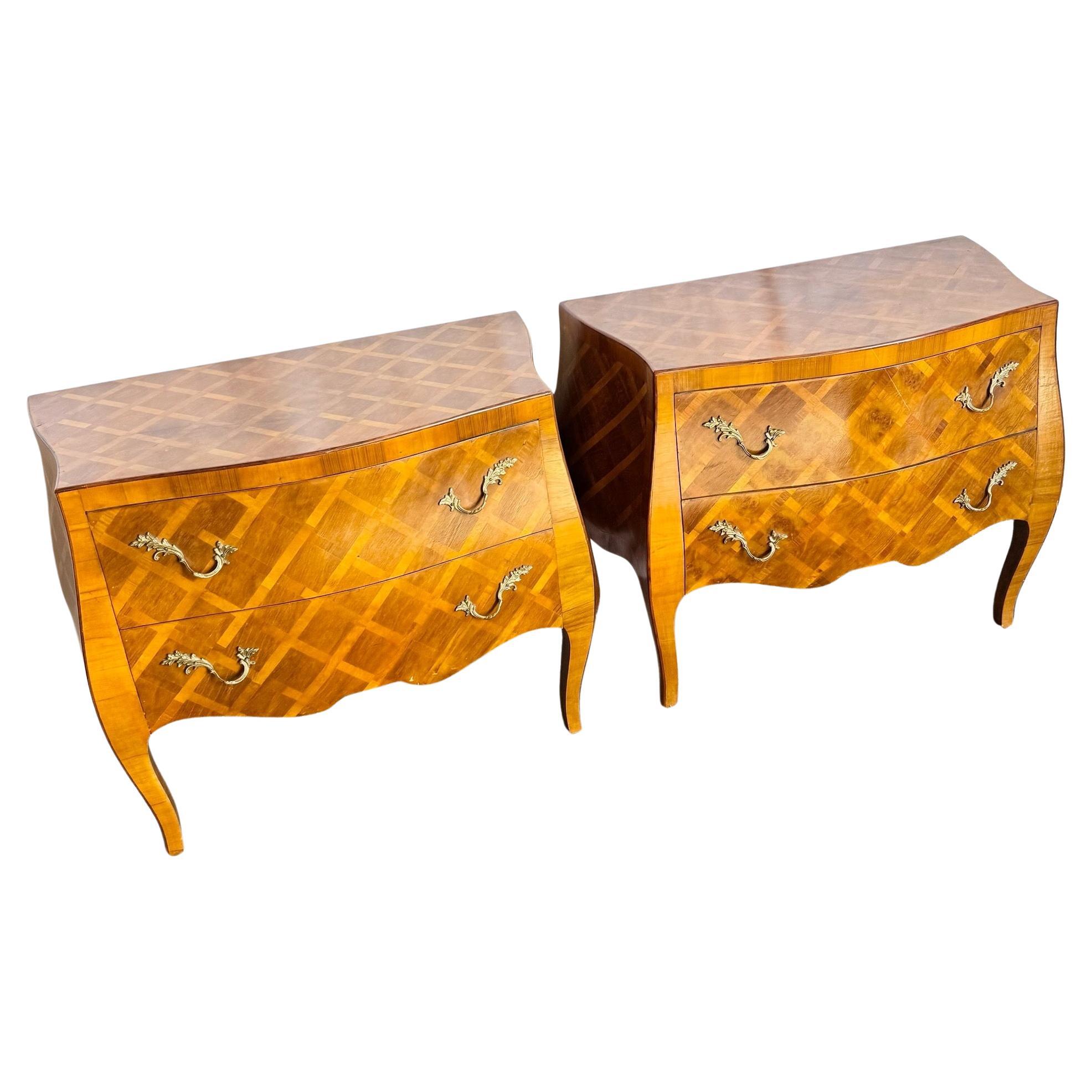 Vintage Italian Parquetry Nighstands/Commodes - A Pair