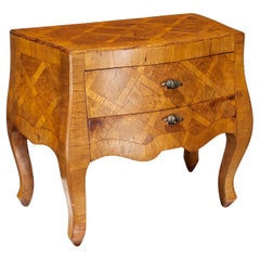 Vintage Italian Parquetry Two Drawer Mini Commode with Shell Form Handles