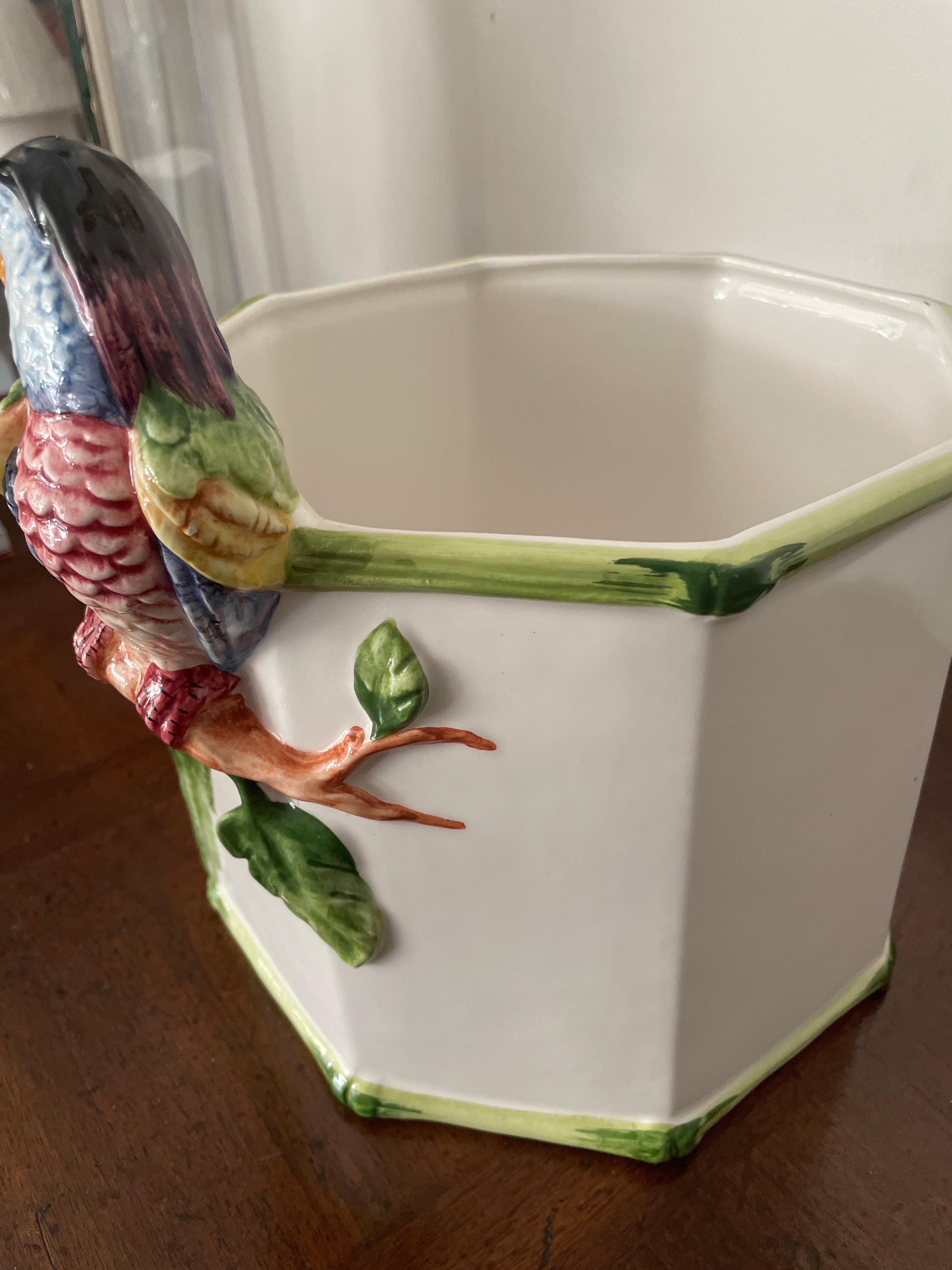 20th Century Vintage Italian Parrot Cache Pot For Sale