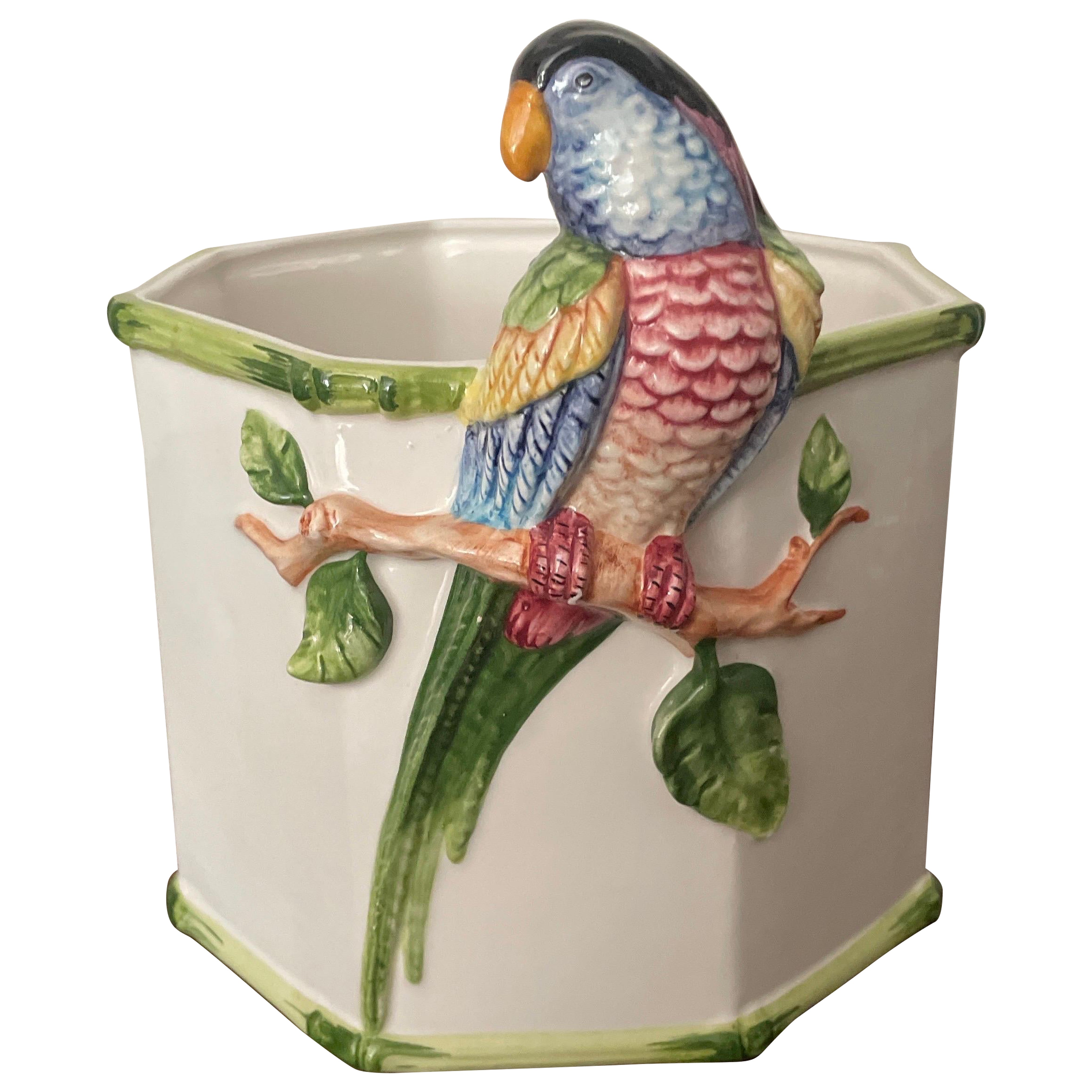 Vintage Italian Parrot Cache Pot For Sale