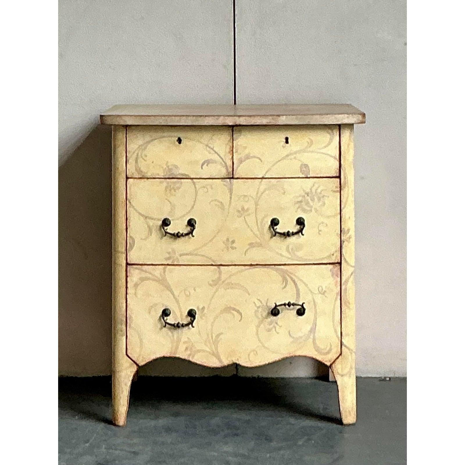 Neoclassical Vintage Italian Patina Hand Painted Chest For Sale