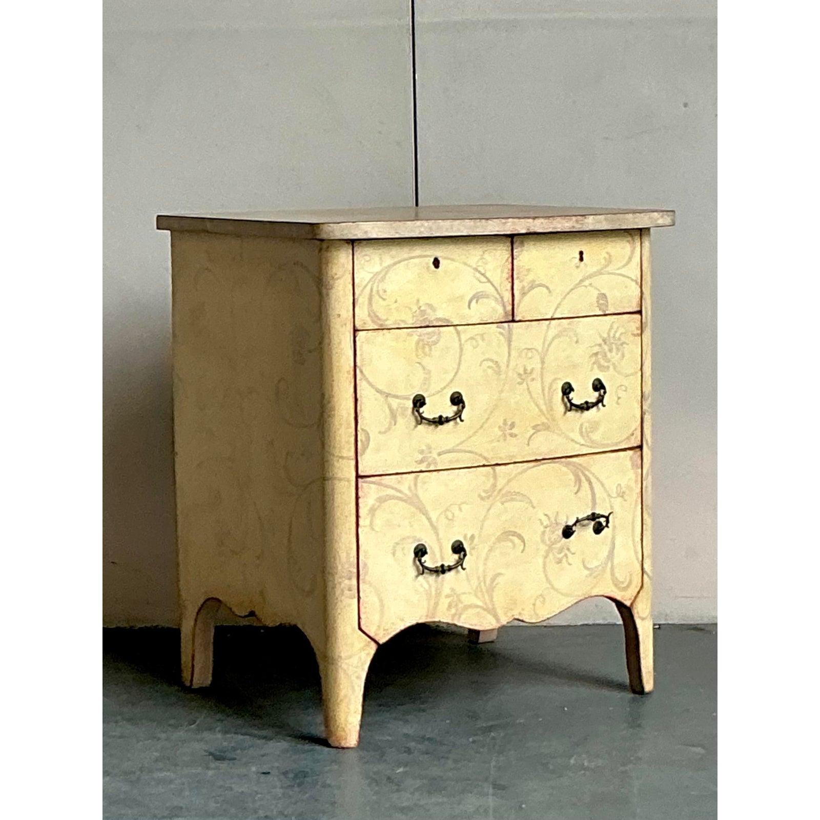 Metal Vintage Italian Patina Hand Painted Chest For Sale