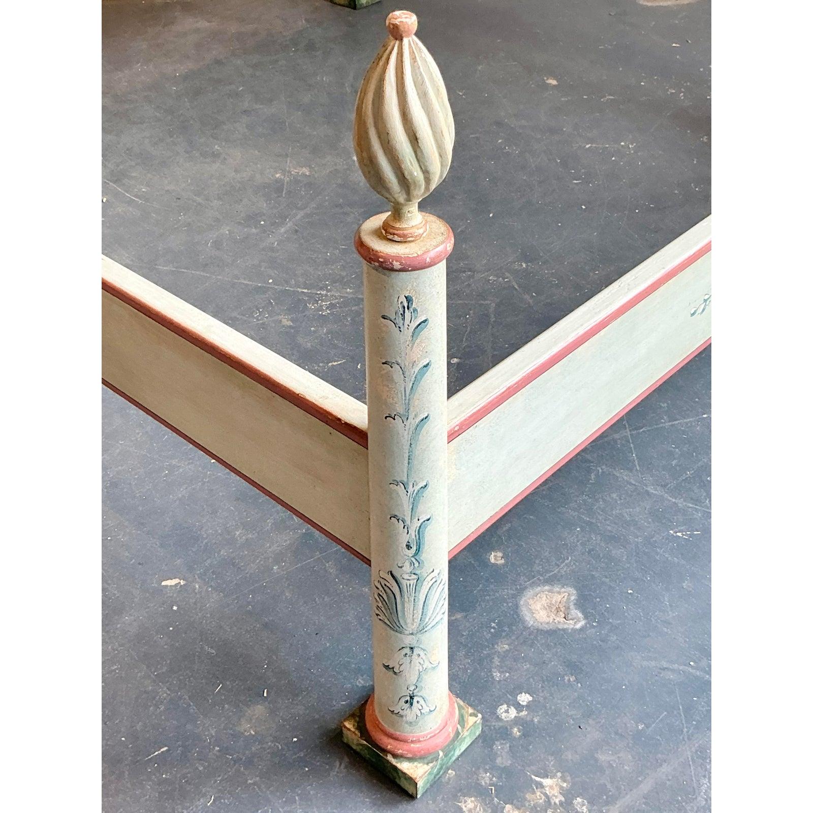 20th Century Vintage Italian Patina Hand Painted King Bed For Sale