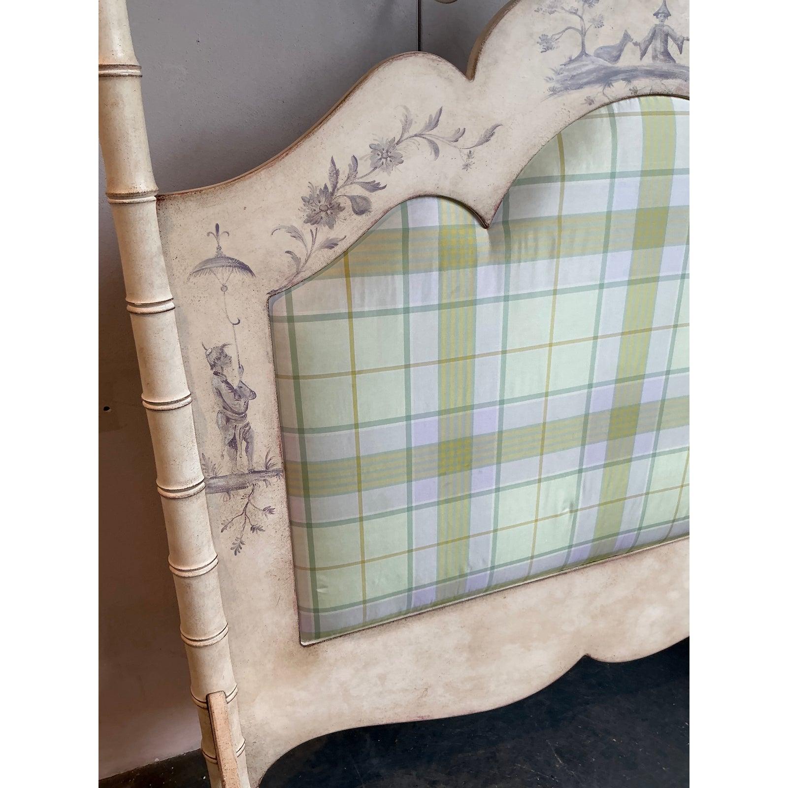 Vintage Italian Patina Hand Painted Palm Tree Queen Poster Bed For Sale 1