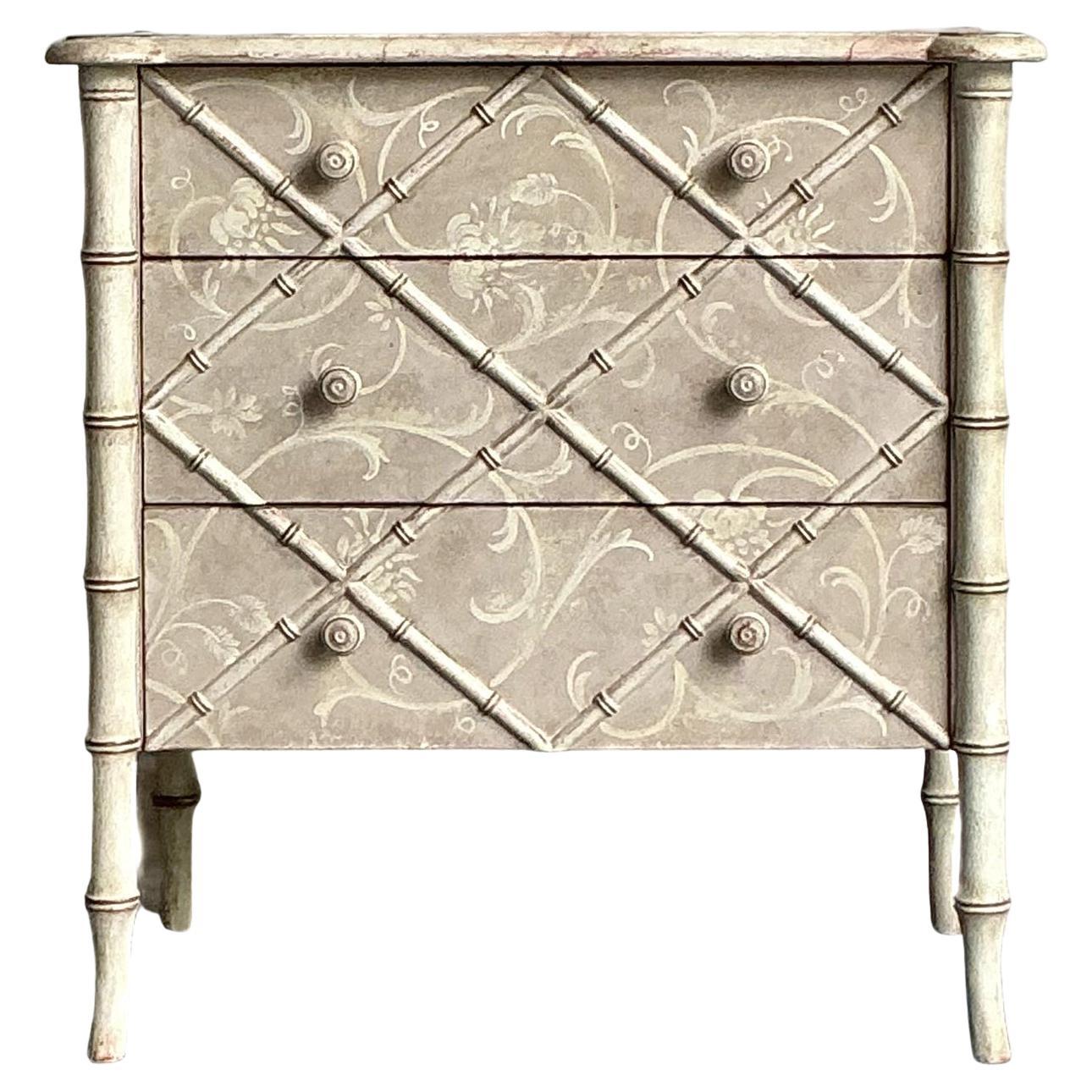 Vintage Italian Patina Hand Painted Trellis Chest of Drawers