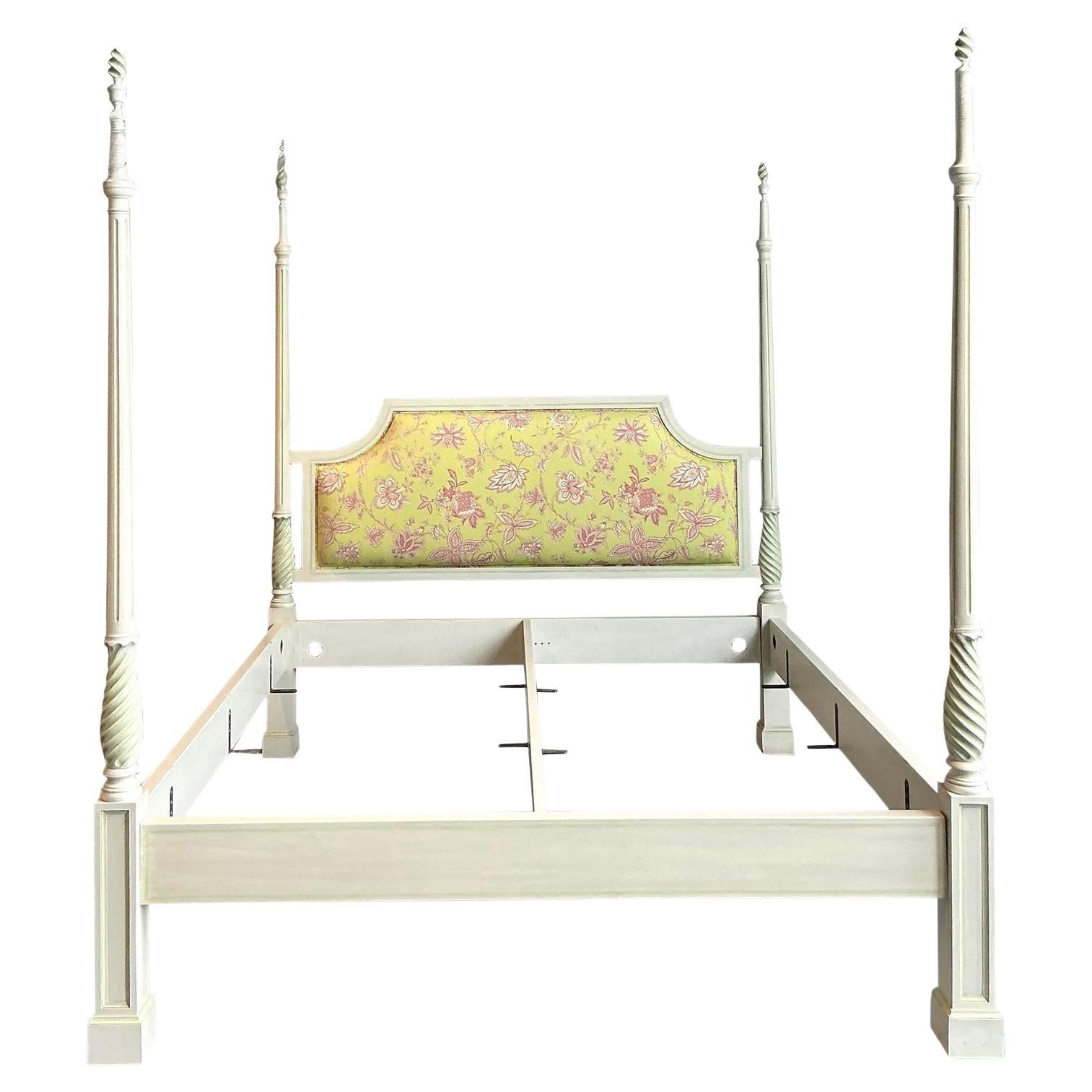 Vintage Italian Patina Turned Wood Poster Bed