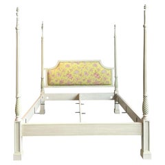 Vintage Italian Patina Turned Wood Poster Bed