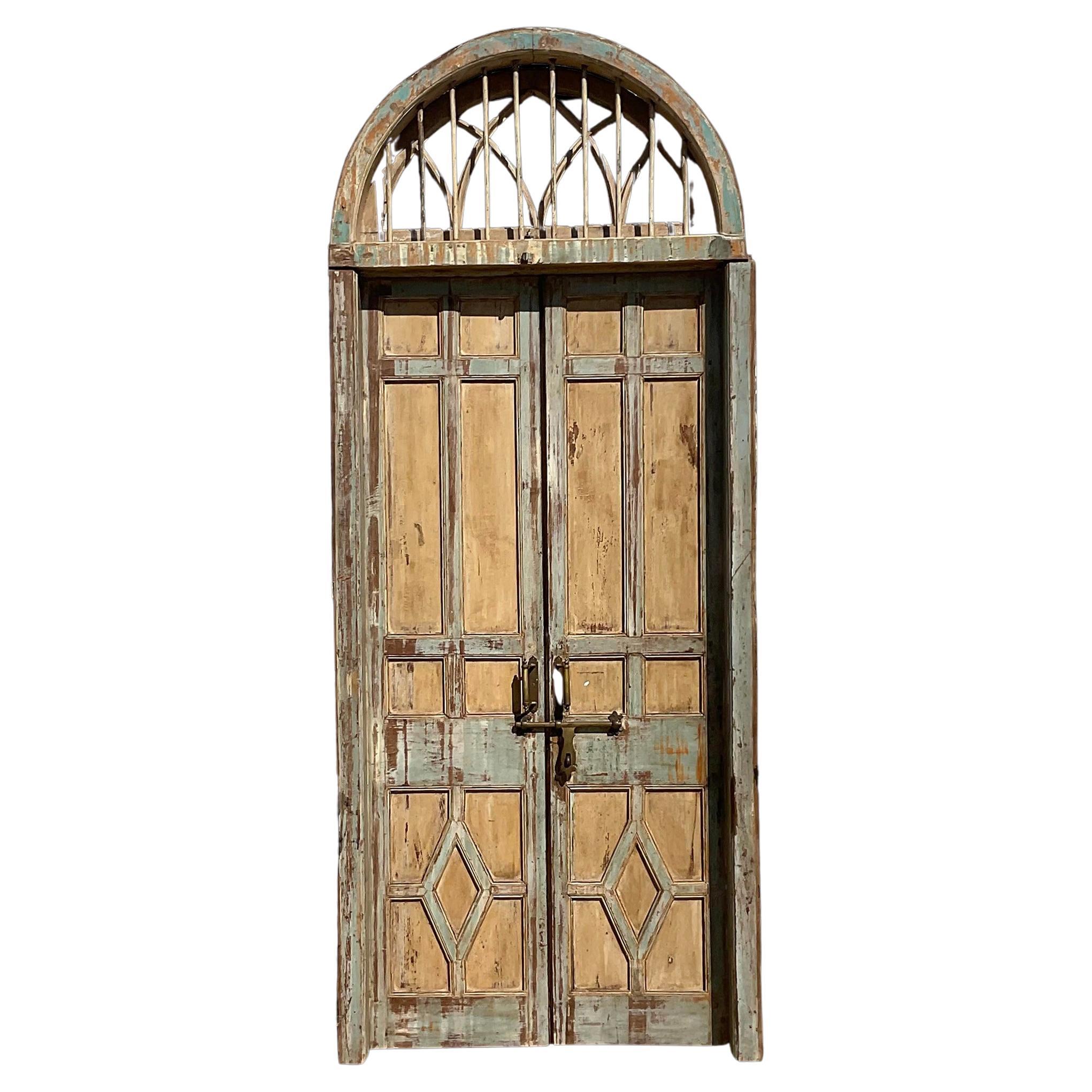 Vintage Italian Patinated Doors with Coordinating Transom
