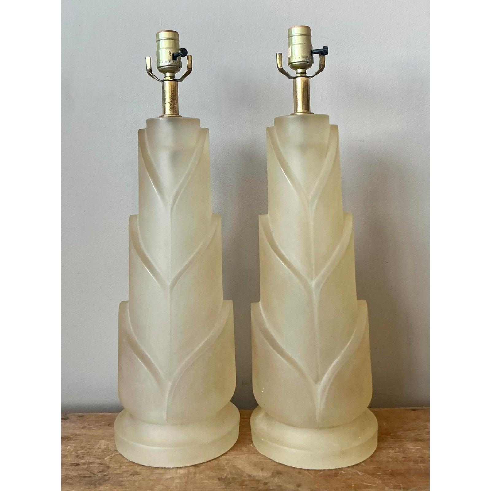 Vintage Italian Paulo Gucci Lámparas de Resina Esmerilada - Pareja Italiano en venta