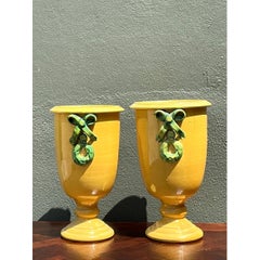 Vintage Italian Pedestal Ceramic Vases With Bow Detail