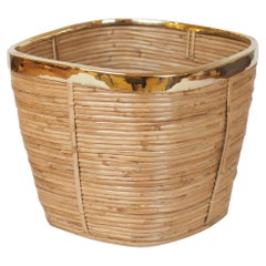 Fioriera d'epoca in ottone e canna da matita nello stile di  Crespi