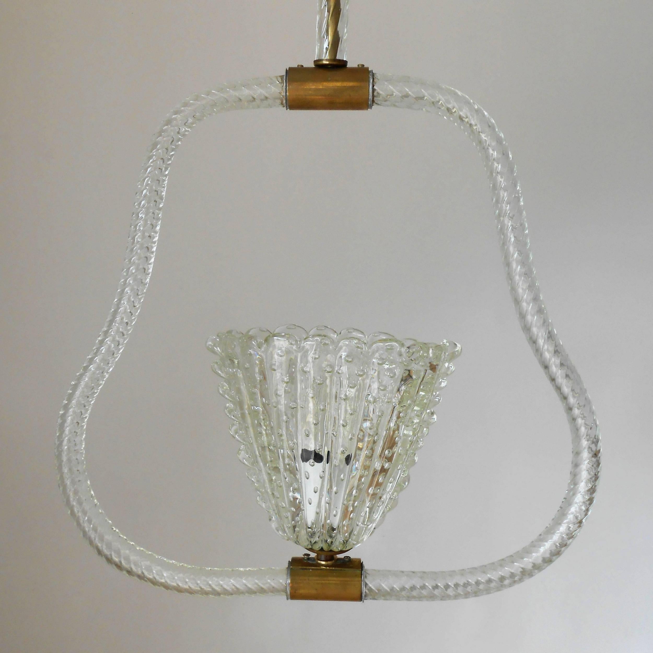 Vintage Italian Pendant Chandelier with Clear Murano Glass, Ercole Barovier 1