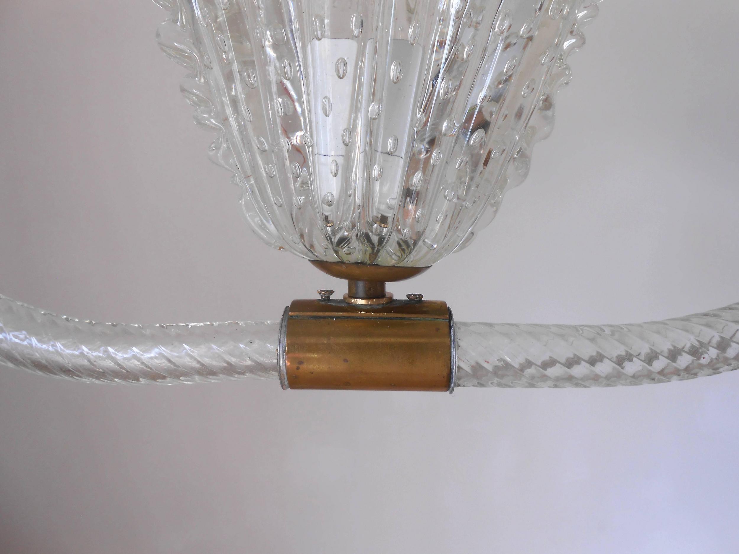 Vintage Italian Pendant Chandelier with Clear Murano Glass, Ercole Barovier 3