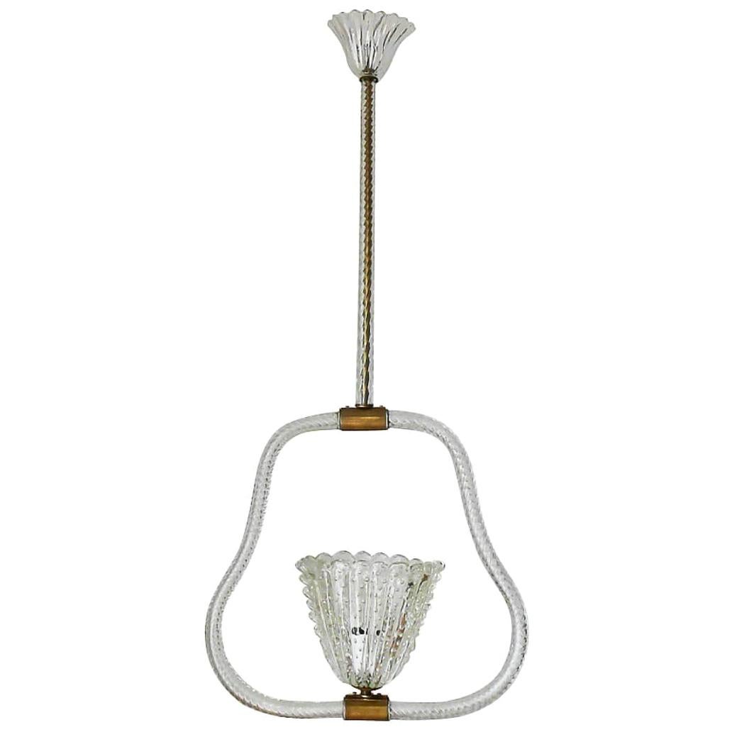 Vintage Italian Pendant Chandelier with Clear Murano Glass, Ercole Barovier