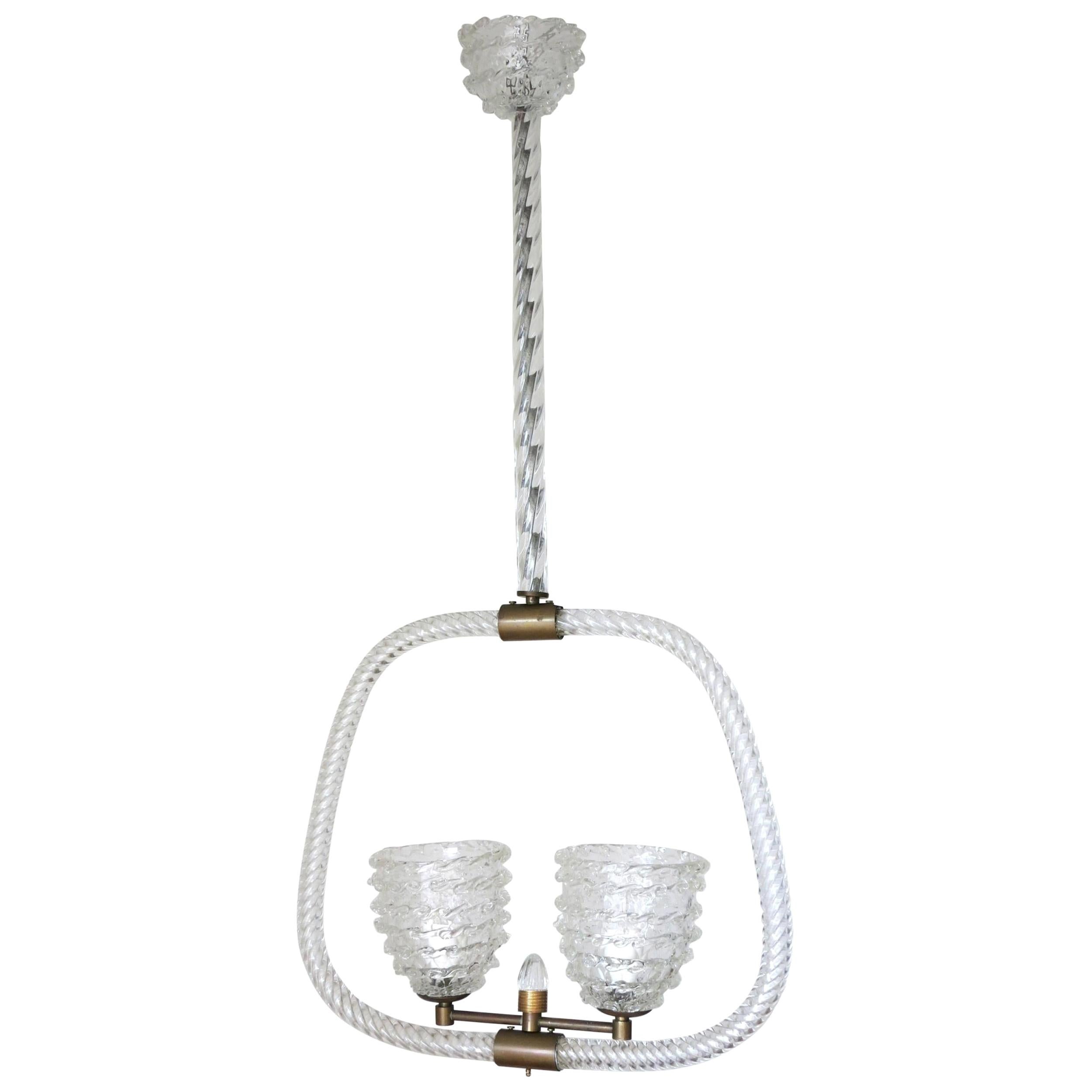 Vintage Italian Pendant Chandelier with Clear Murano Glass Ercole Barovier 1950s