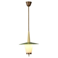 Vintage Italian Pendant Lamp in Brass, Iron and Opaline Glass, 1950s