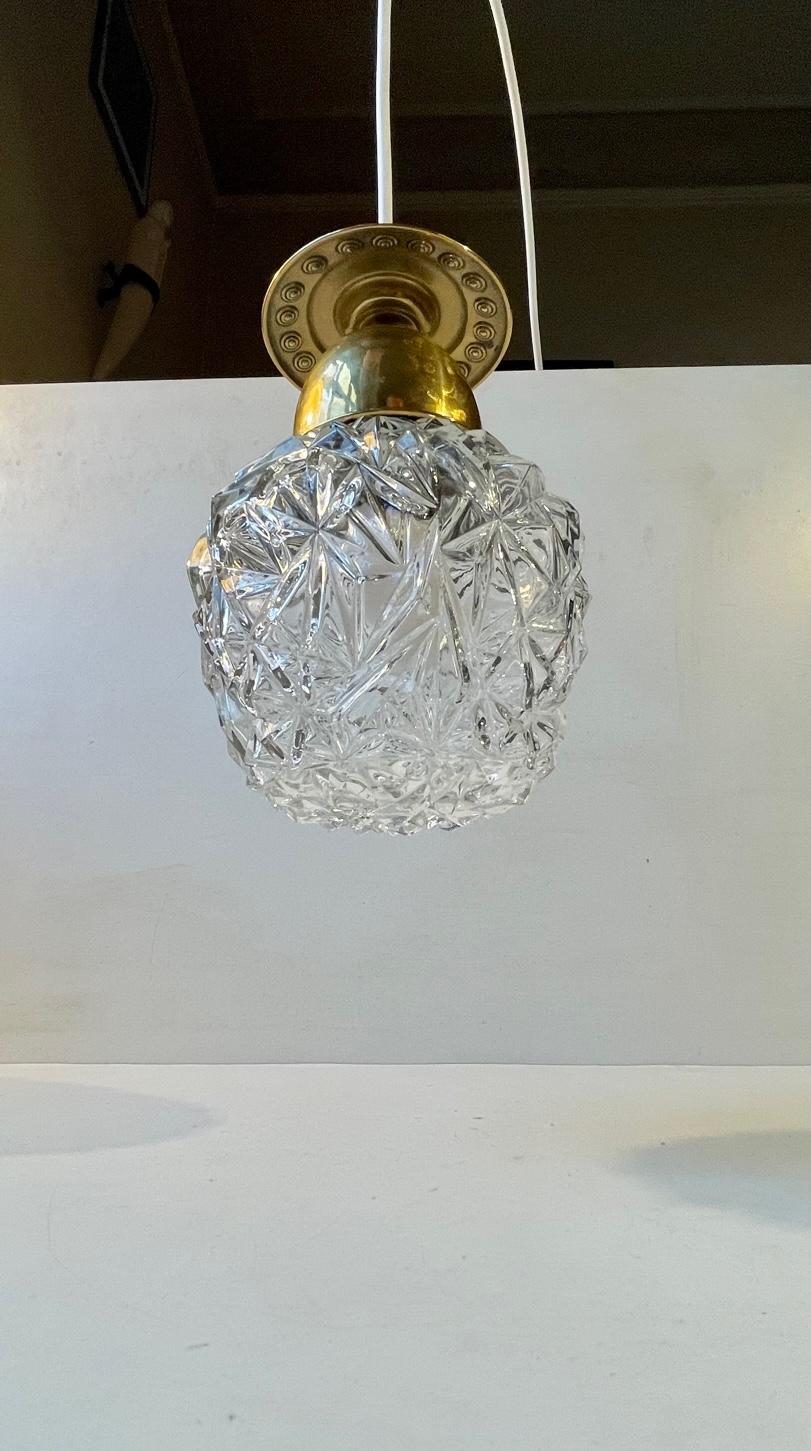 Vintage Italian Pendant Lamp in pressed Glass & Brass, 1960s For Sale 1