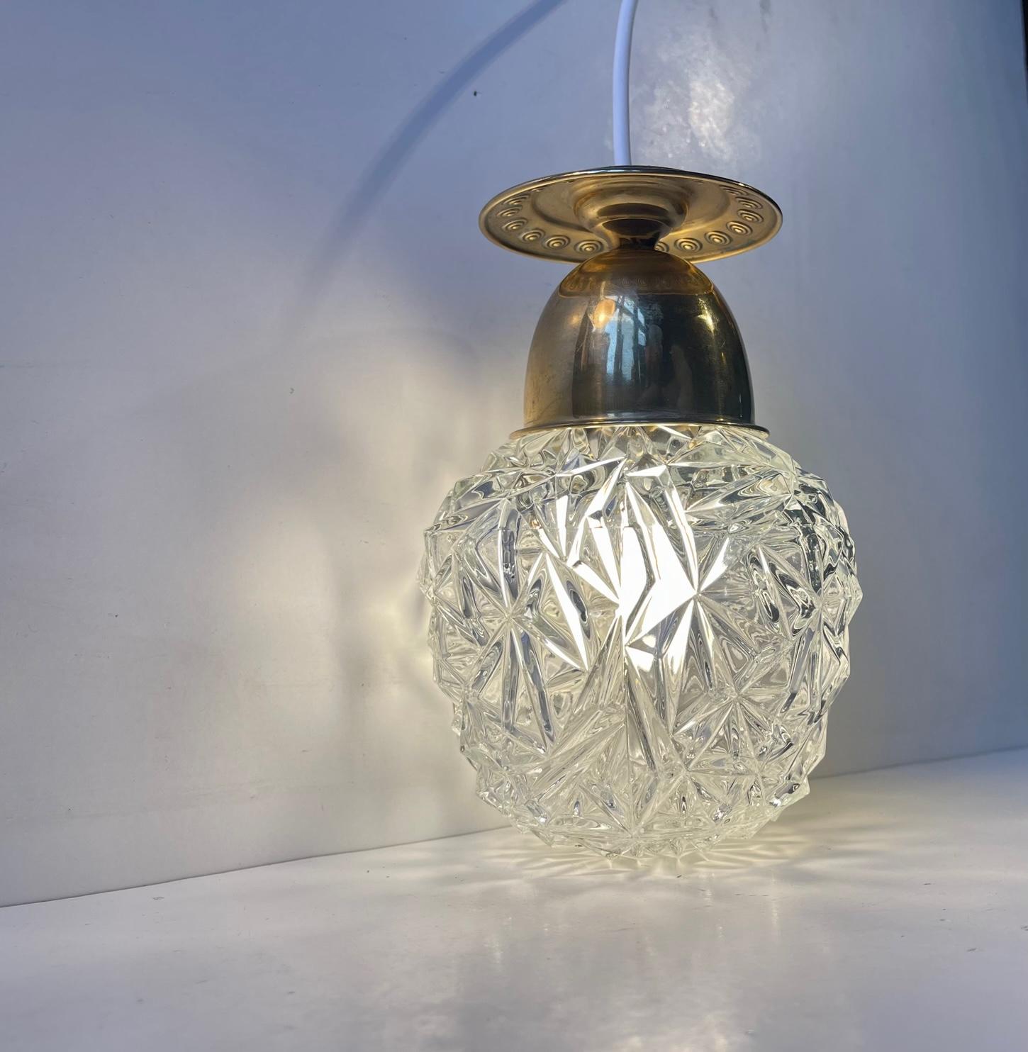 Vintage Italian Pendant Lamp in pressed Glass & Brass, 1960s For Sale 4
