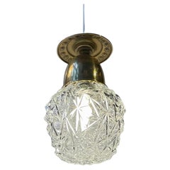 Retro Italian Pendant Lamp in pressed Glass & Brass, 1960s