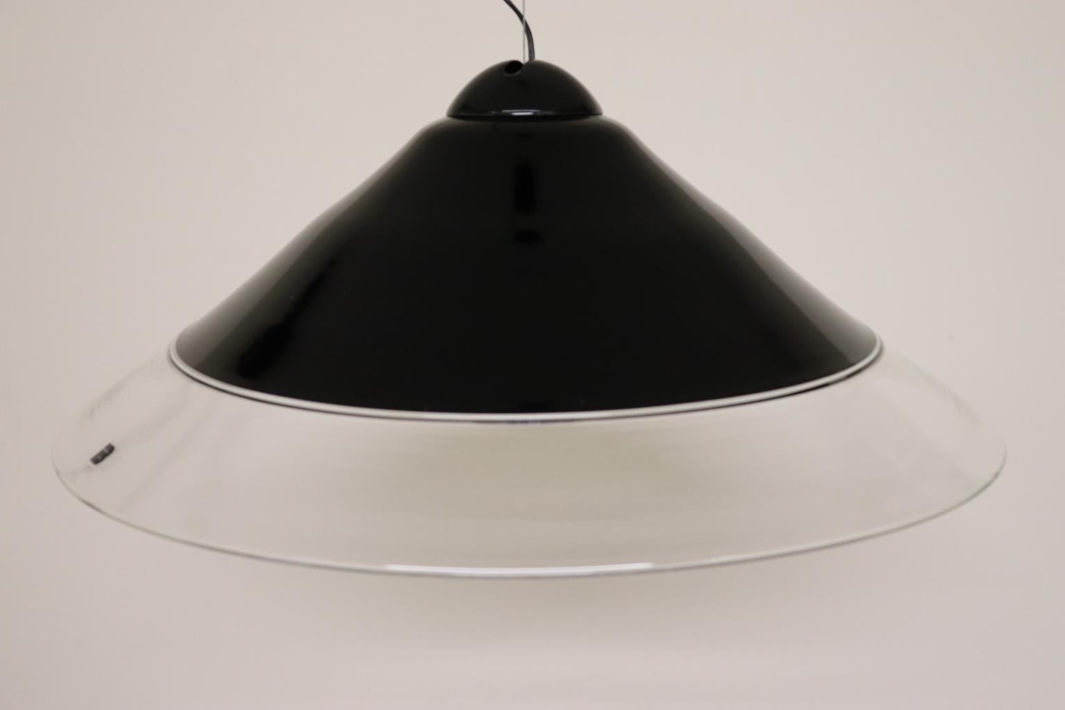 Vintage Italian Pendant Lamp Murano Black-Crystal Glass Diffuser For Sale 3