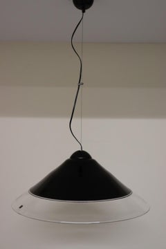 Vintage Italian Pendant Lamp Murano Black-Crystal Glass Diffuser