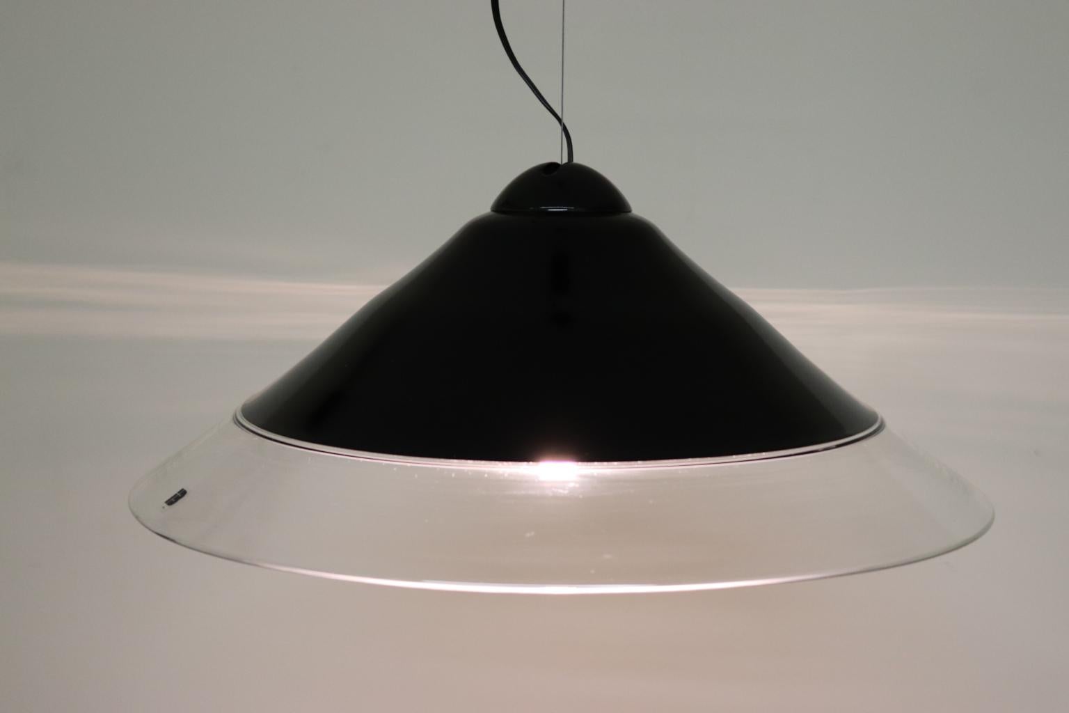 Late 20th Century Vintage Italian Pendant Lamp Murano Black-Crystal Glass Diffuser For Sale