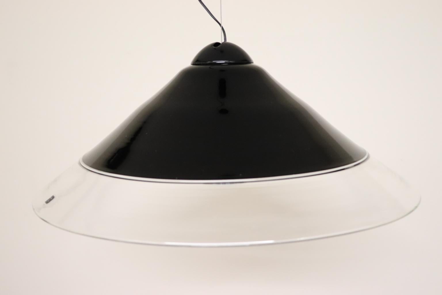 Blown Glass Vintage Italian Pendant Lamp Murano Black-Crystal Glass Diffuser For Sale