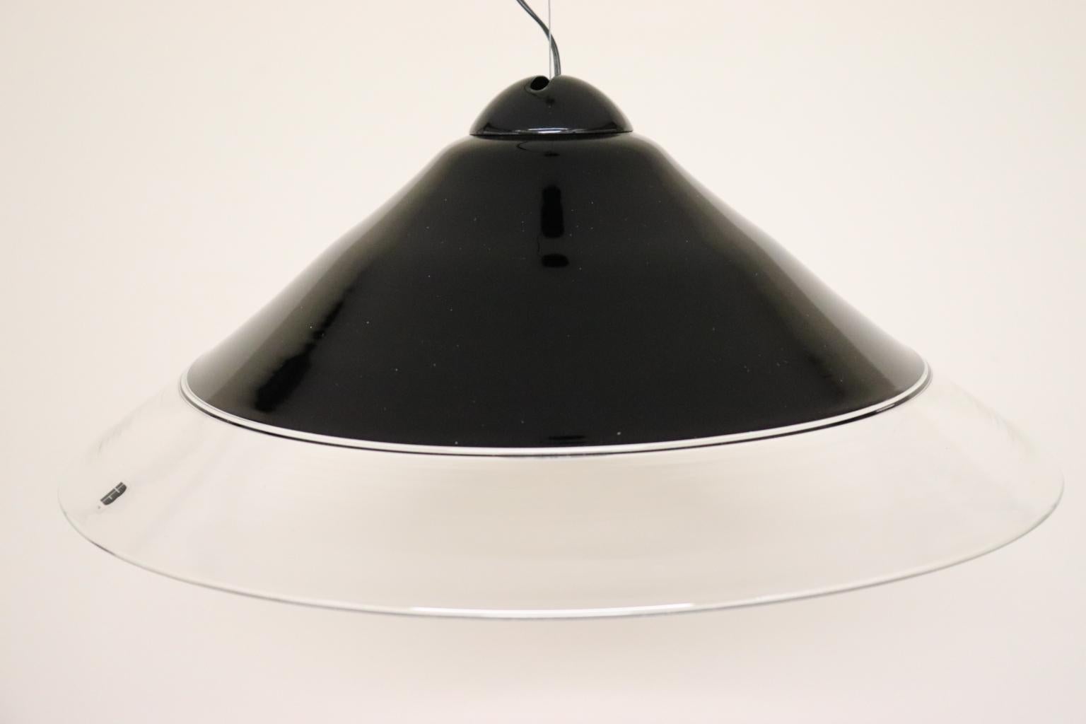 Vintage Italian Pendant Lamp Murano Black-Crystal Glass Diffuser For Sale 2