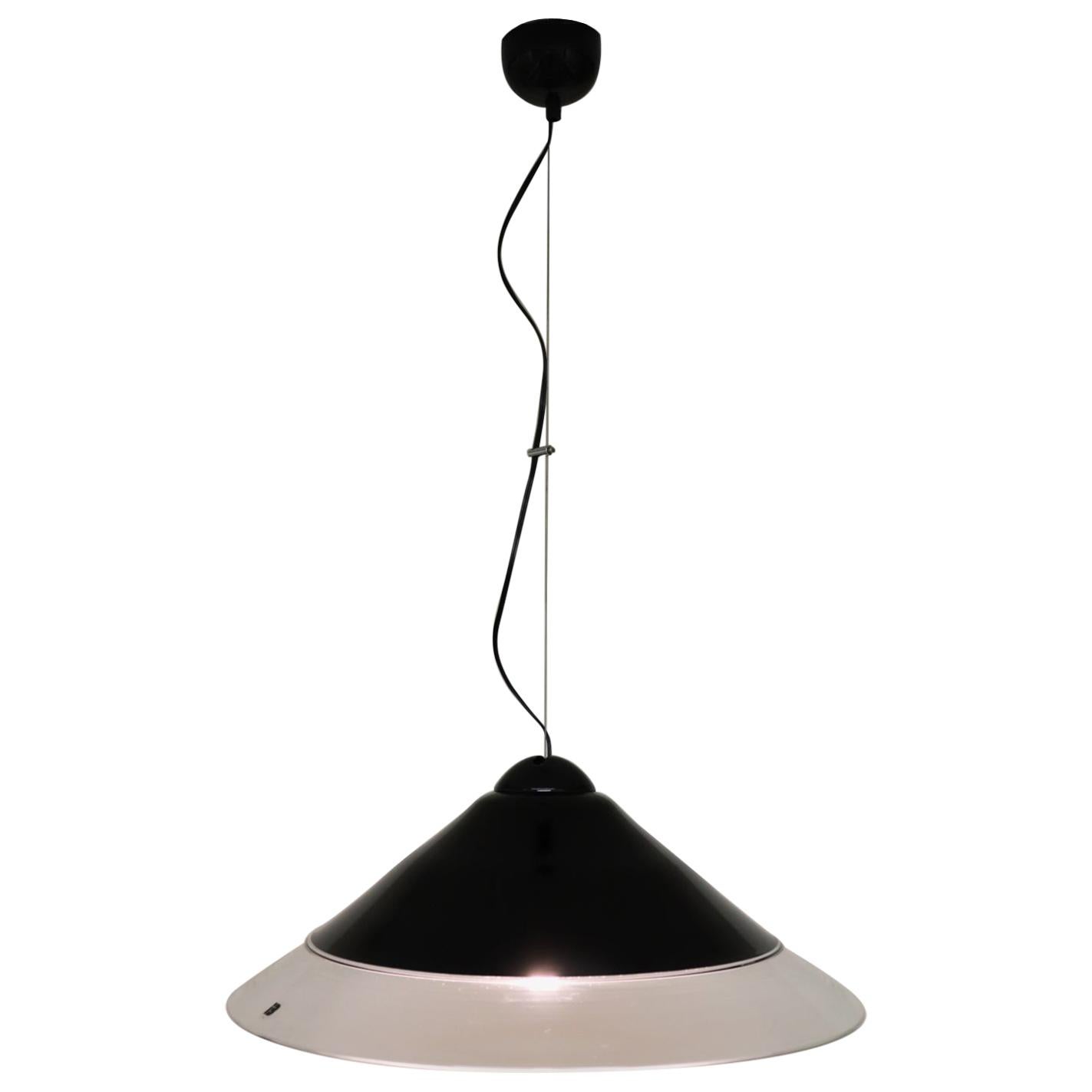 Vintage Italian Pendant Lamp Murano Black-Crystal Glass Diffuser For Sale