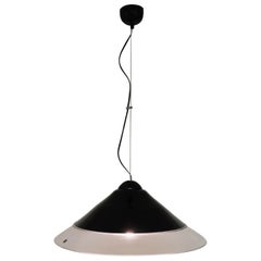 Vintage Italian Pendant Lamp Murano Black-Crystal Glass Diffuser