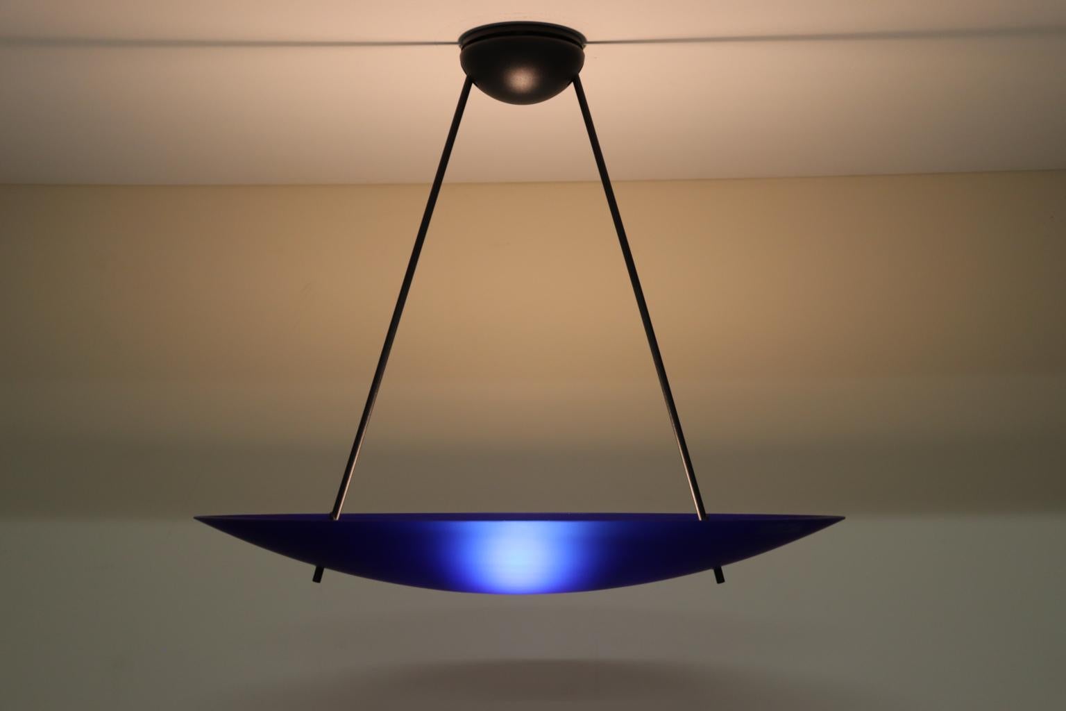 Late 19th Century Vintage Italian Pendant Lamp Murano Cobalt Blue Glass Diffuser For Sale