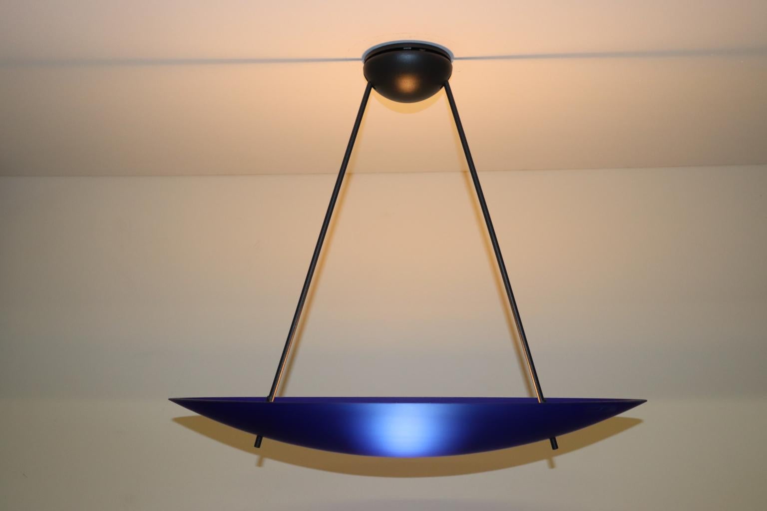 Vintage Italian Pendant Lamp Murano Cobalt Blue Glass Diffuser For Sale 1