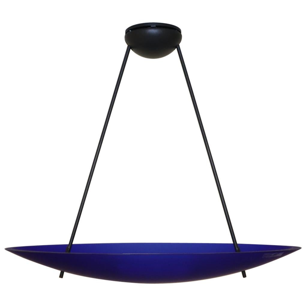 Vintage Italian Pendant Lamp Murano Cobalt Blue Glass Diffuser For Sale