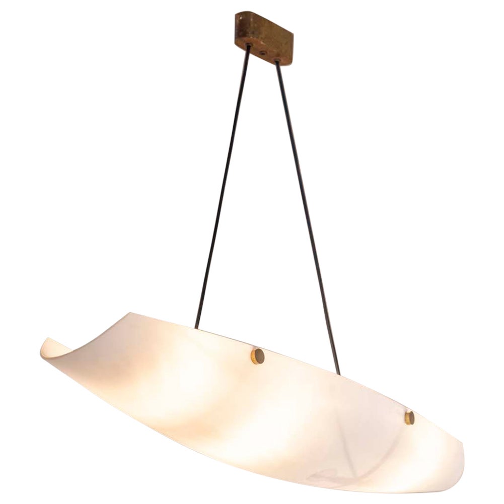 Vintage Italian Pendant Lamp, White Diffuser with Brass Details, 1950s