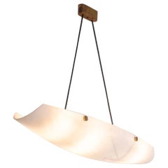 Vintage Italian Pendant Lamp, White Diffuser with Brass Details, 1950s