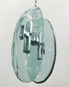 Vintage Italian Pendant w/ Beveled Glass by Max Ingrand for Fontana Arte, 1960s.