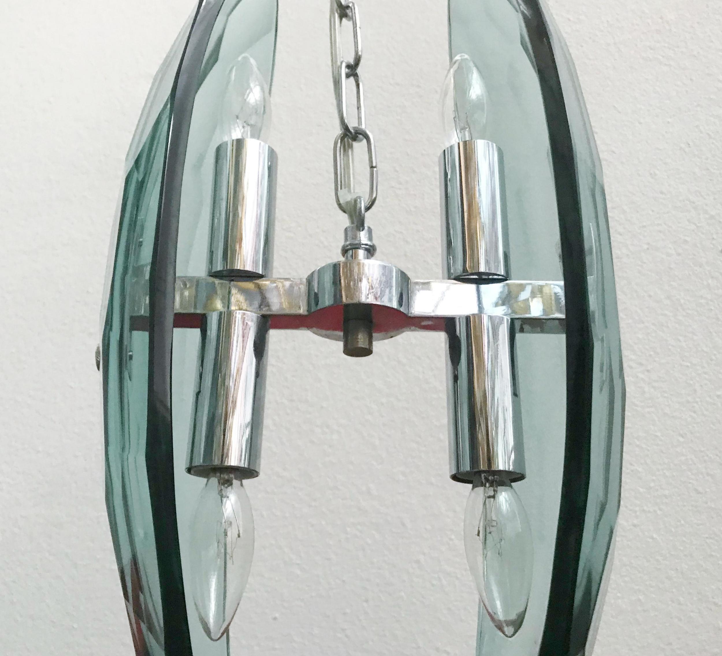 Mid-20th Century Vintage Italian Pendant w/ Beveled Glass by Max Ingrand for Fontana Arte, 1960s. For Sale