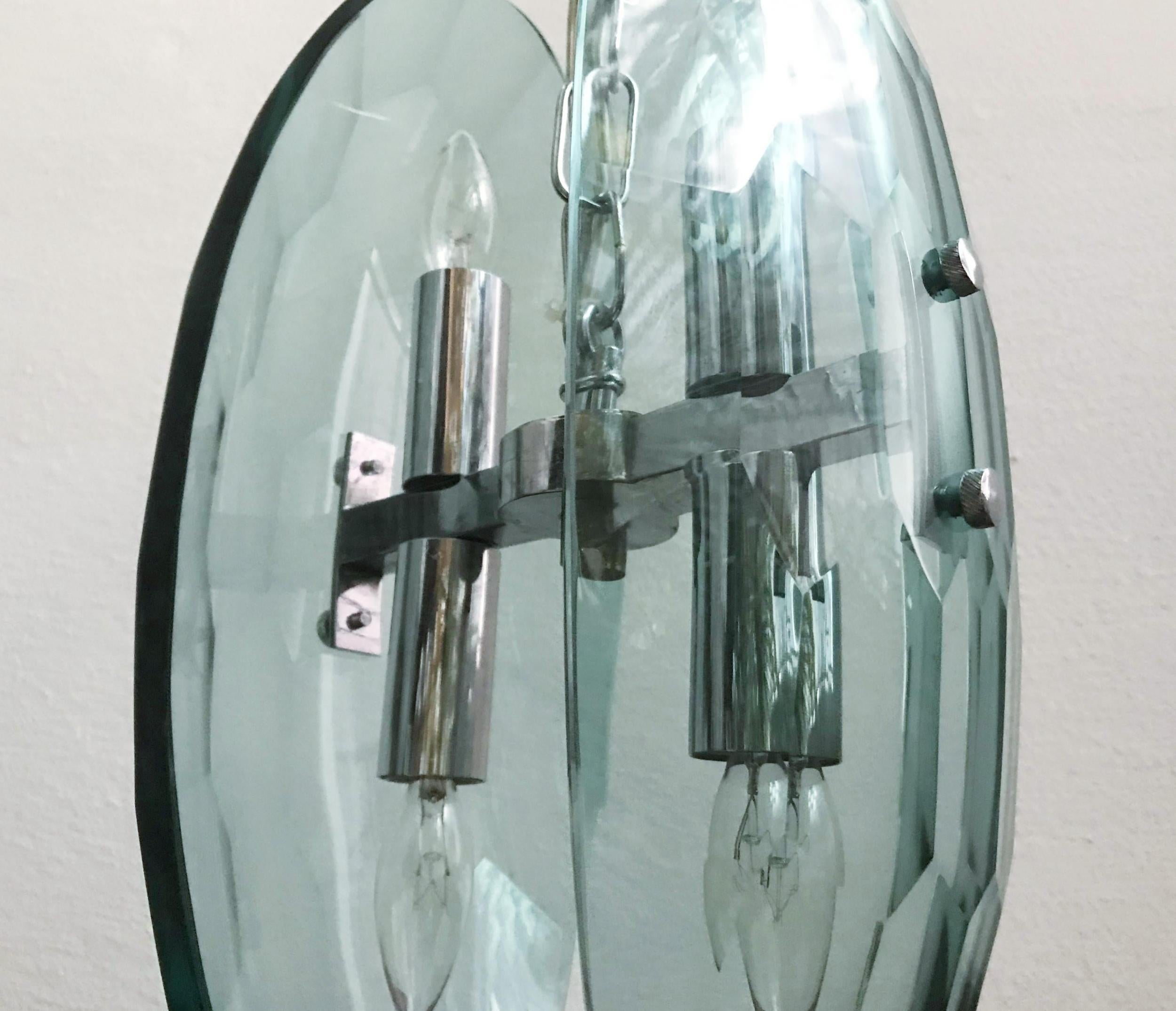 Vintage Italian Pendant w/ Beveled Glass by Max Ingrand for Fontana Arte, 1960s. For Sale 1