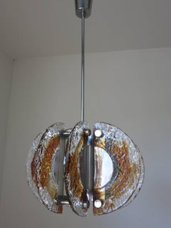 Lampe à suspension italienne vintage avec verre de Murano transparent et ambré par Mazzega