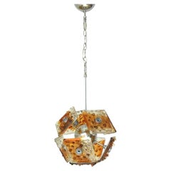 Vintage Italian Pendant with Clear & Amber Murano Glass by Mazzega