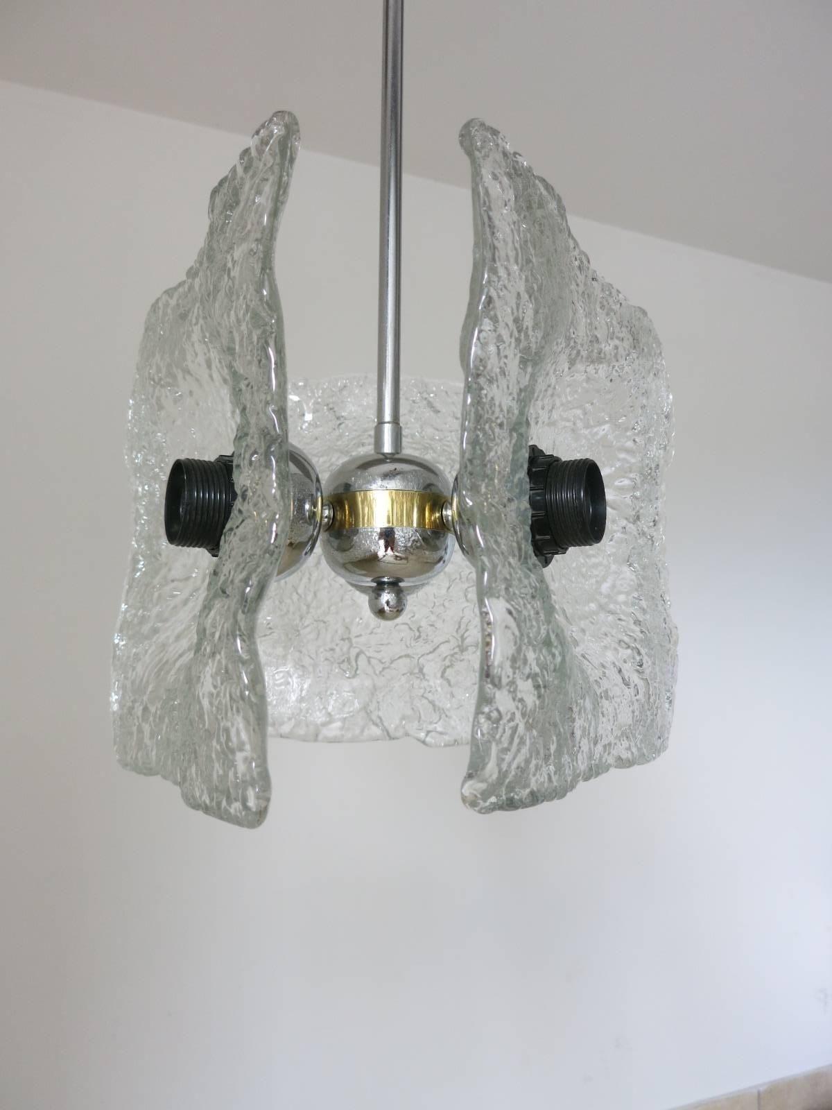 Vintage Italian Pendant w/ Murano Glass & Chrome Frame by Mazzega, c. 1960's In Good Condition For Sale In Los Angeles, CA