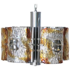 Lampe à suspension italienne vintage avec verre de Murano transparent et ambré par Mazzega
