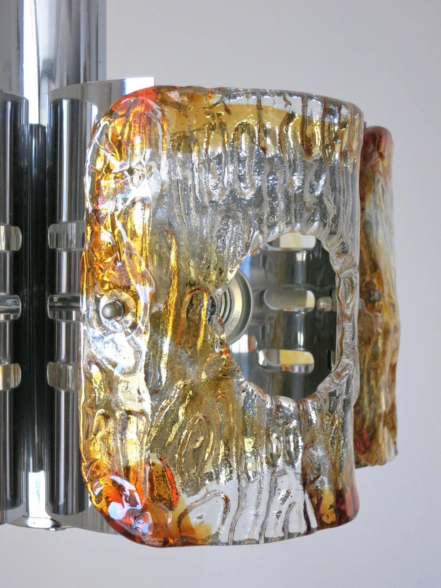 Milieu du XXe siècle Lampe à suspension italienne vintage avec verre de Murano transparent et ambré par Mazzega en vente