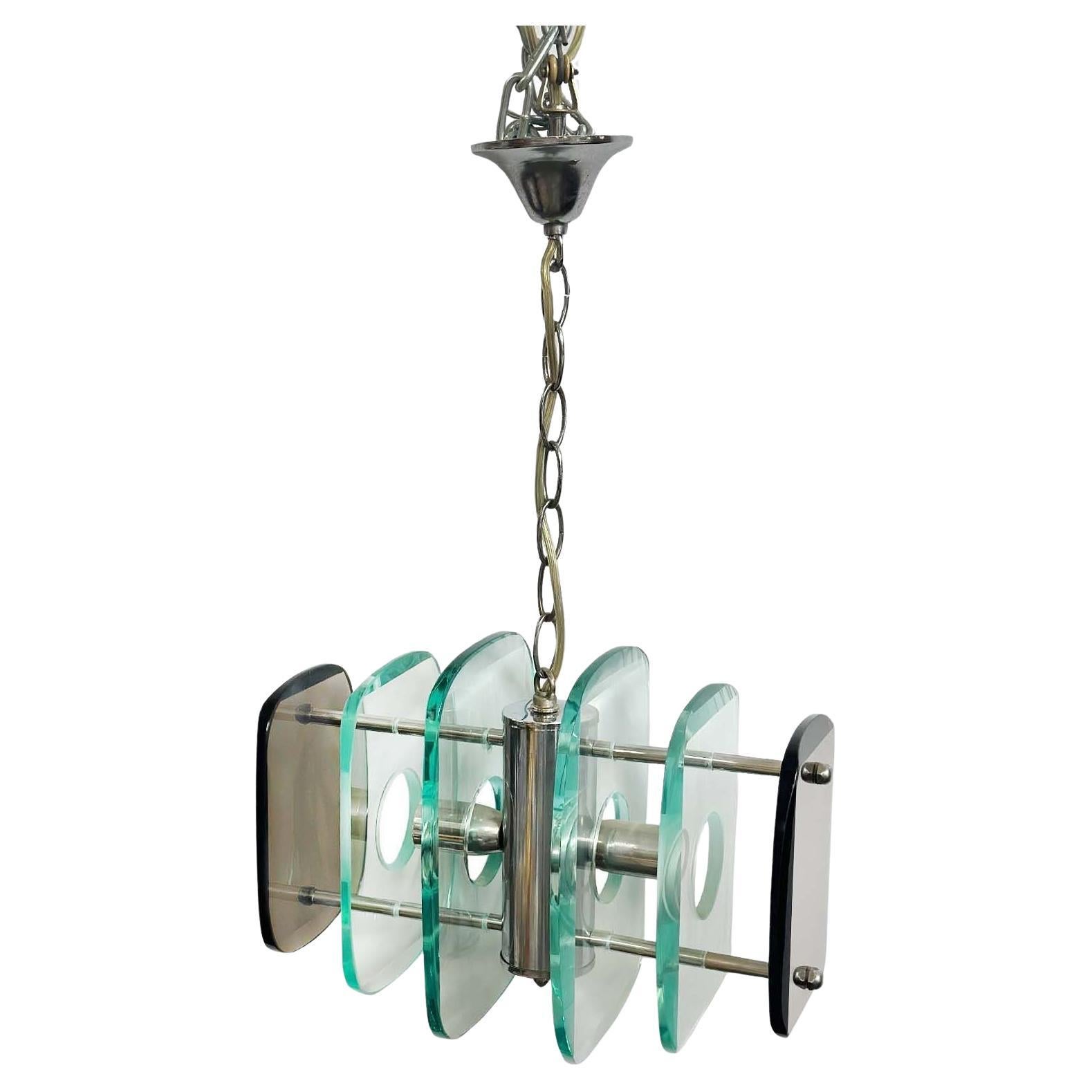 Lampe à suspension italienne vintage avec verre de Murano transparent et fumé