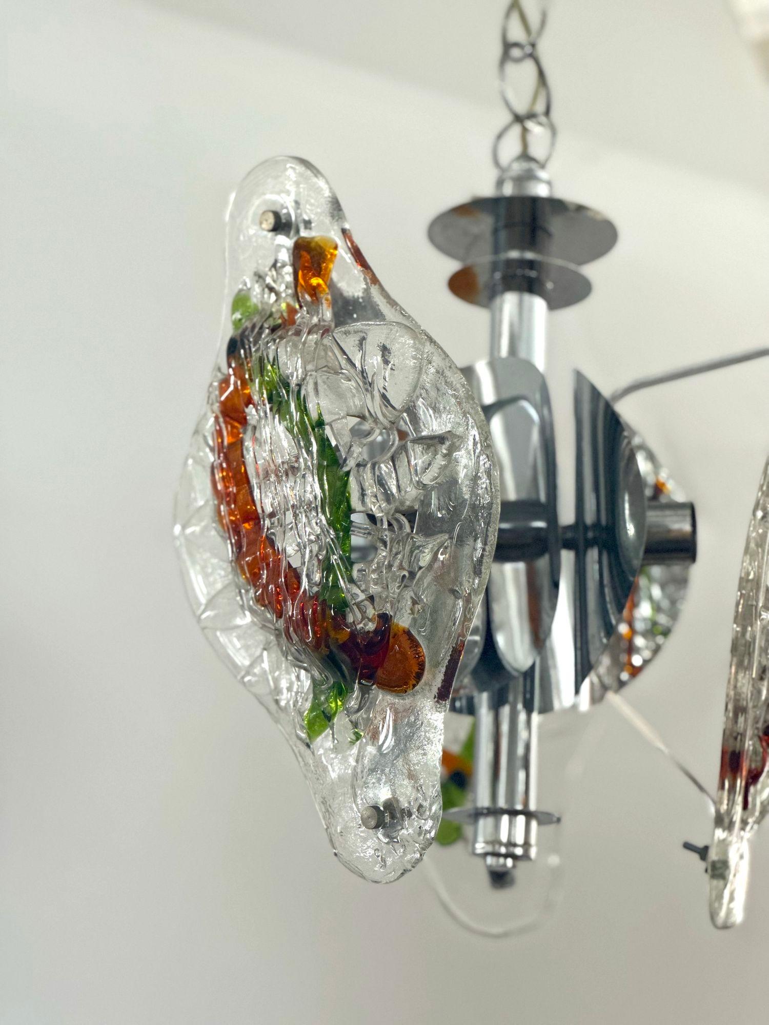 Milieu du XXe siècle Lampe à suspension italienne vintage avec verre de Murano par Mazzega en vente